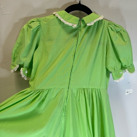 Vintage green maxi midi dress baby doll Peter Pan collar lace ruffle puff sleeve - Picture 10 of 16